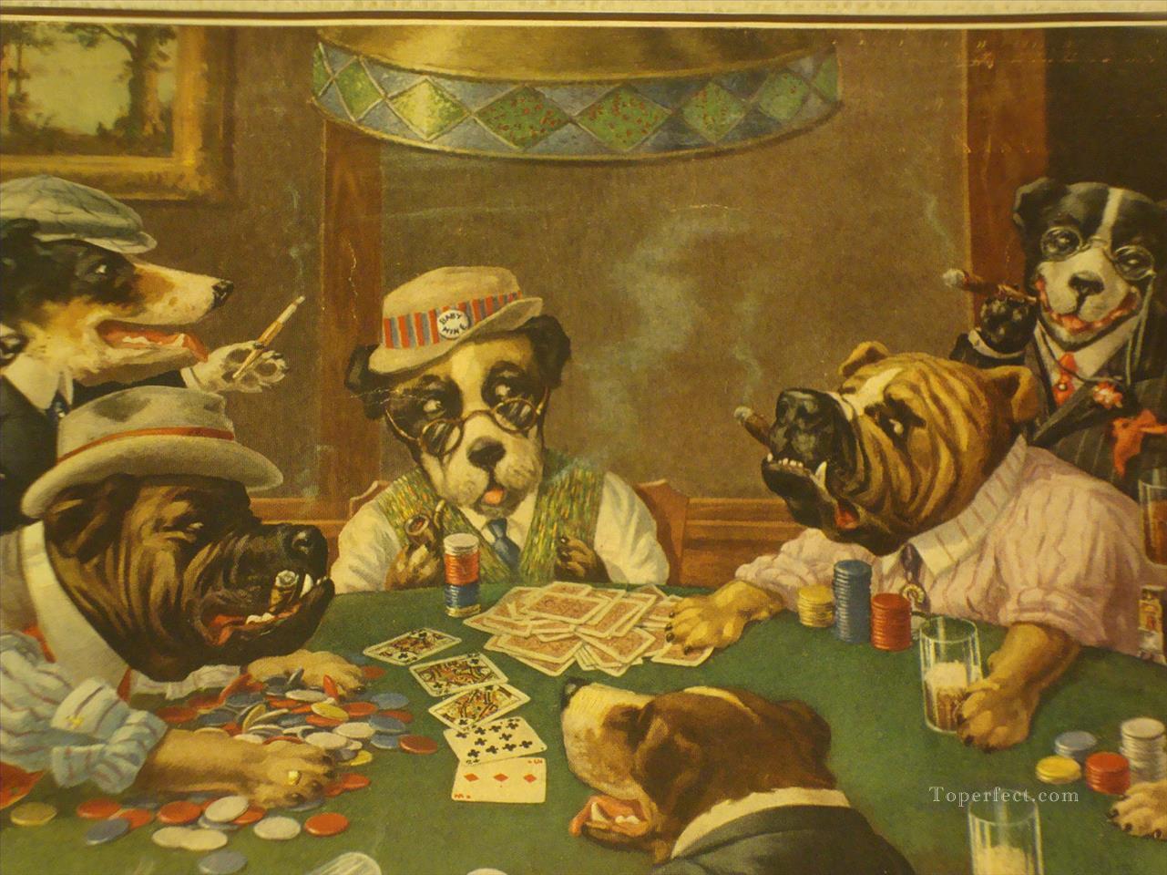 Chiens jouant au cigare de poker Peintures à l'huile